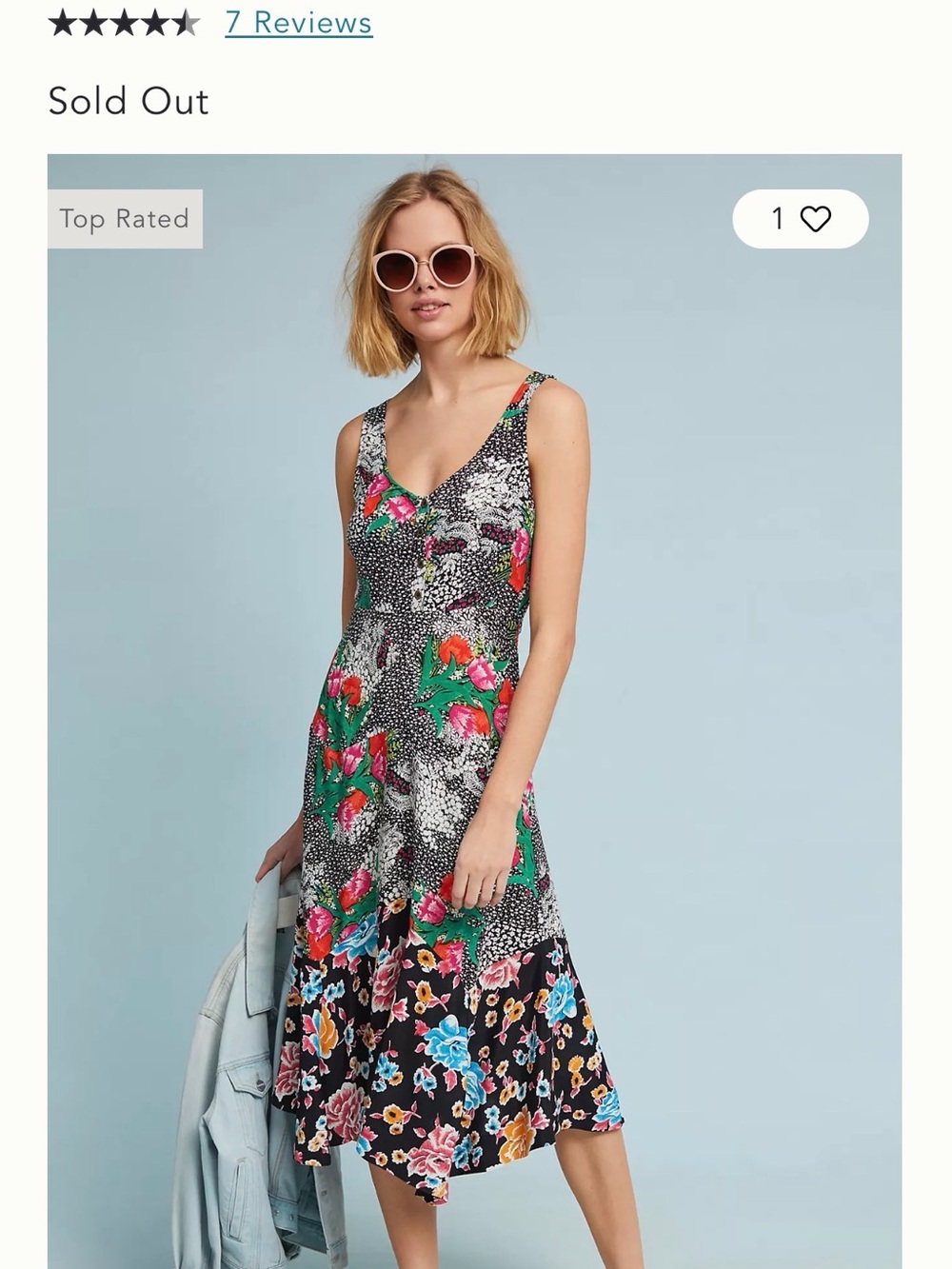 Anthropologie Black Multi Floral Mixed-Print Sleeveless Midi Dress